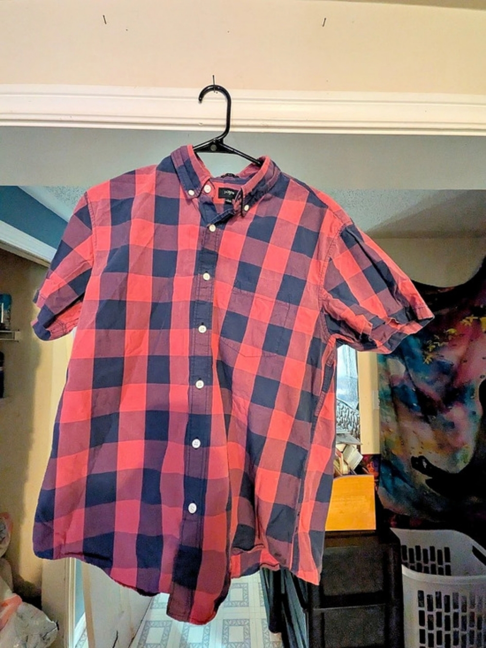 J.Crew Men's Short Sleeve Buffalo Plaid Button-Down Shirt